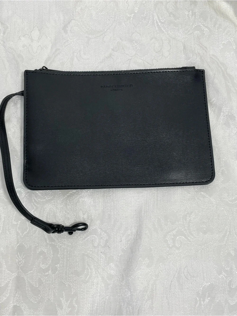 Kurt Geiger Black Leather Logo Wristlet